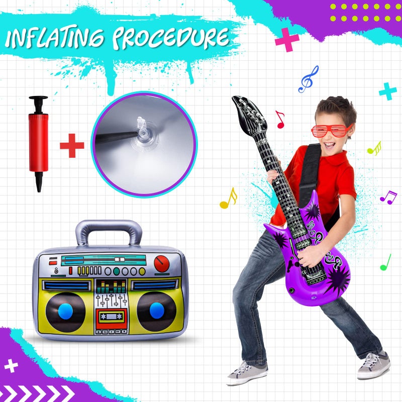 Max Fun Inflatable Rock Star Toy Set, 48pcs Inflatable Party Props for Kids 80s 90s Party Decorations Inflatable Guitars Inflate Rock Band Assortment Party Favors (Random Color) - Image 4